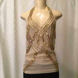 Marciano Gold Sequin Halter Top